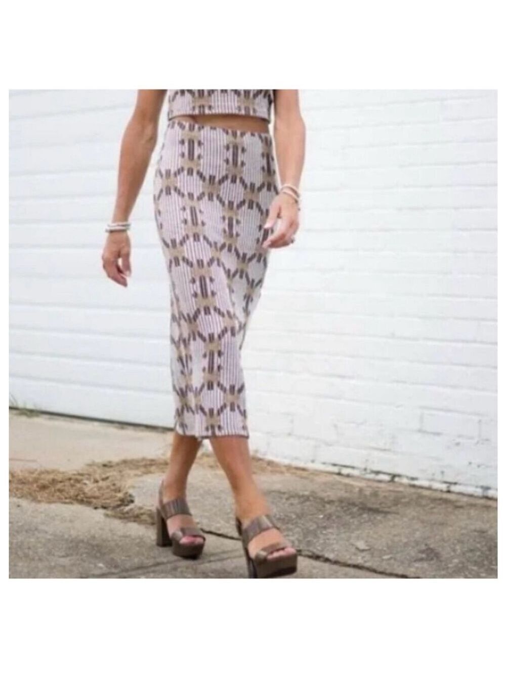 Anthropologie Neutral Jacquard Knit Long Skirt, M